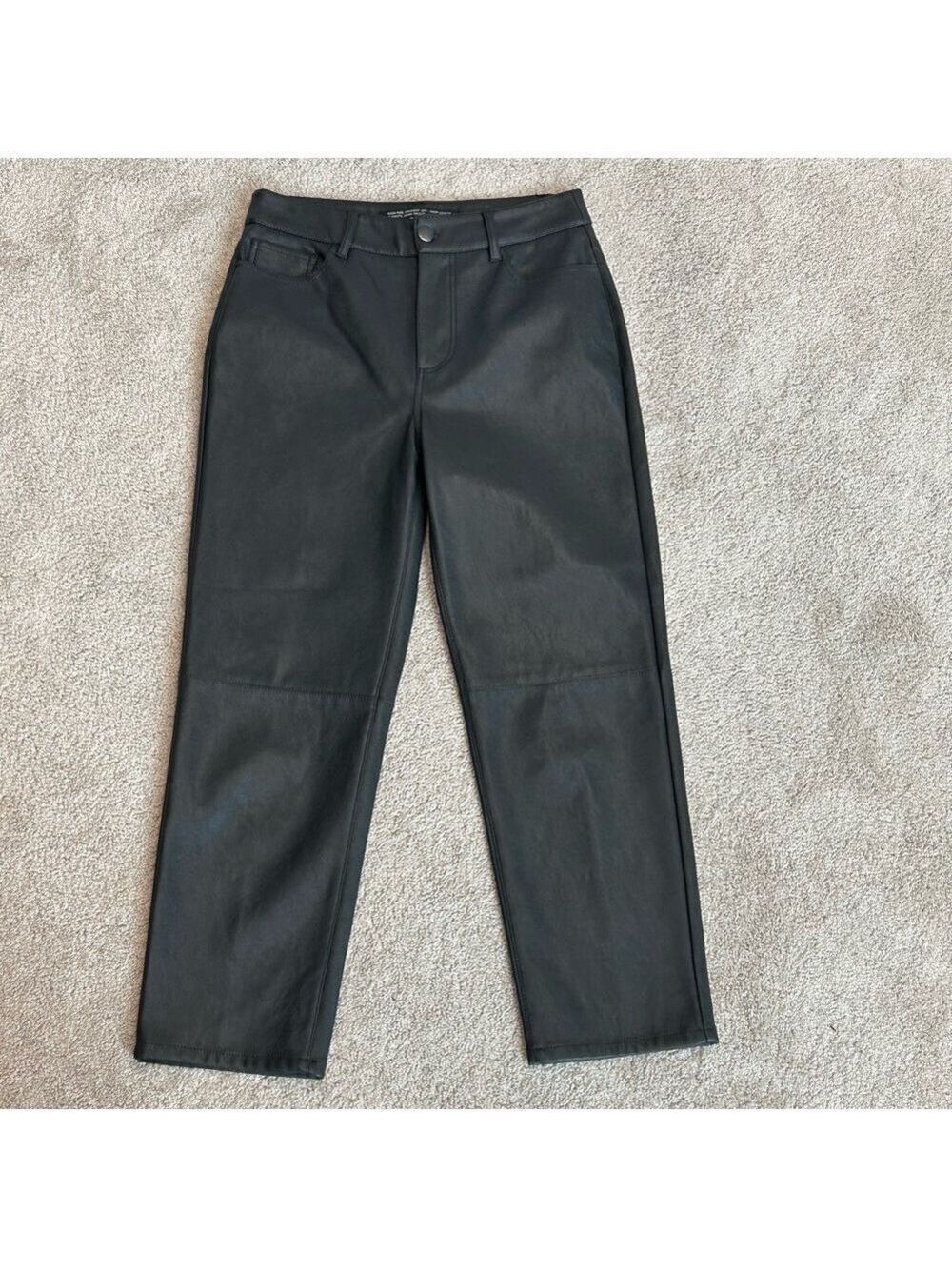 RW&CO black faux leather high rise straight leg cropped length pants Sz 27 vegan